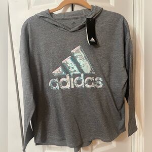 NWT Girls' Adidas Long Sleeve Gray Heather Hood Tee